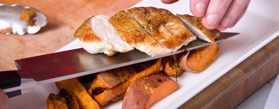 Pan-Roasted Chicken With Roasted Sweet Potatoes And Herbs