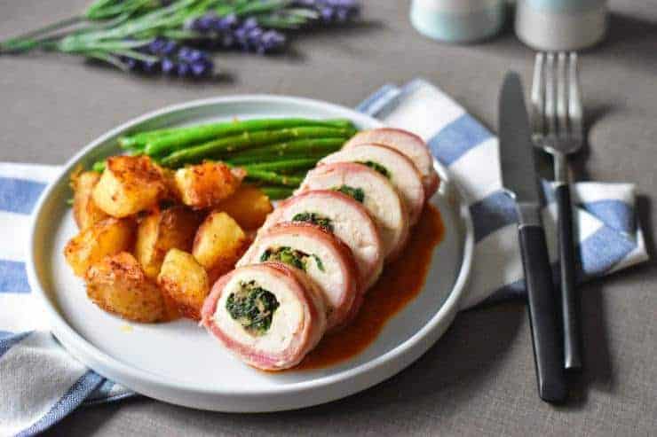Bacon Wrapped Stuffed Chicken With Crispy Baked Potoes (Whole30)