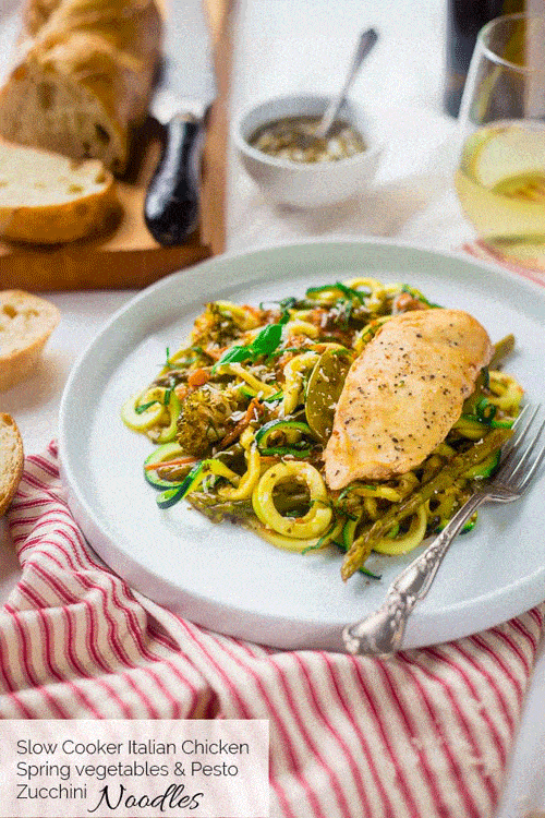 Slow Cooker Italian Chicken With Zucchini Noodles (Gluten Free + Low Carb)